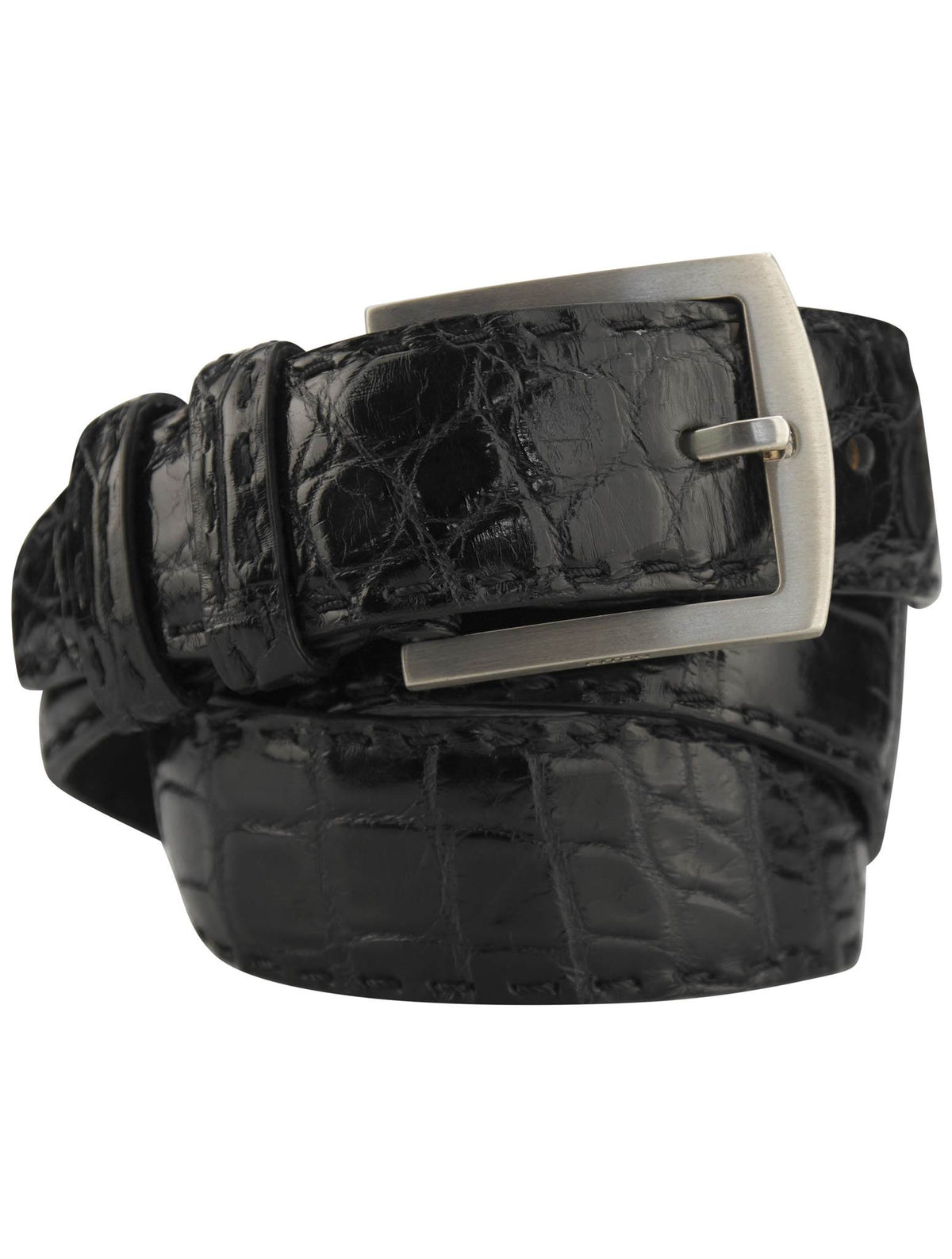 Kiton Black Leather Crocodile Belt