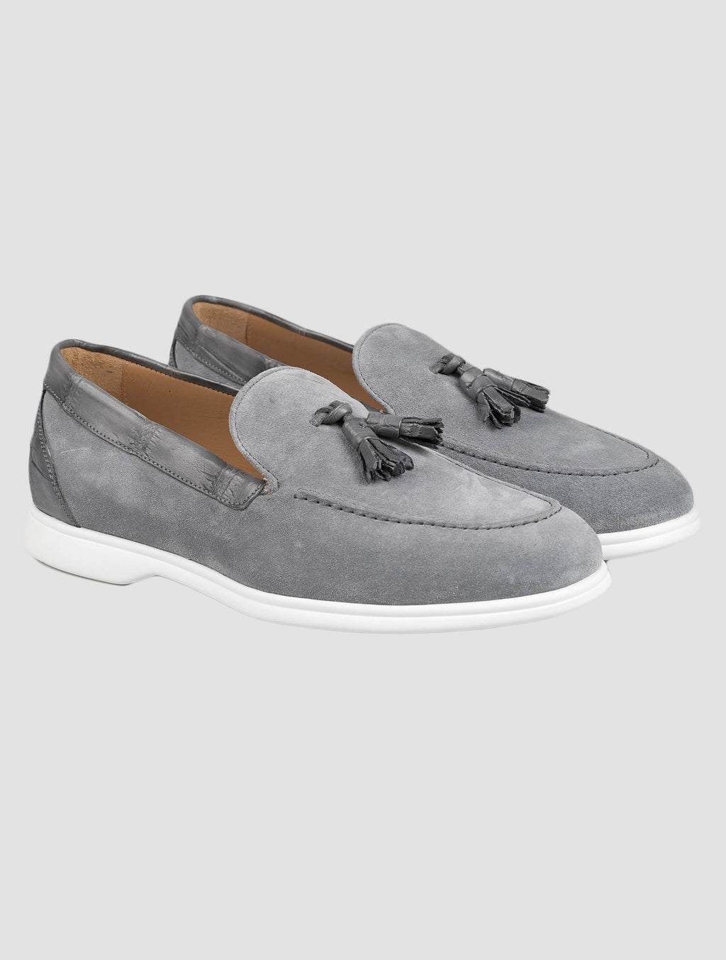 Kiton Kiton Gray Leather Suede Leather Crocodile Loafers Gray 000