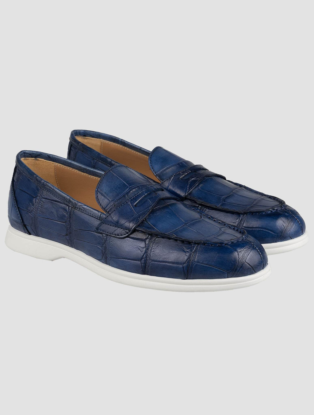 Kiton Kiton Blue Leather Crocodile Loafers Blue 000