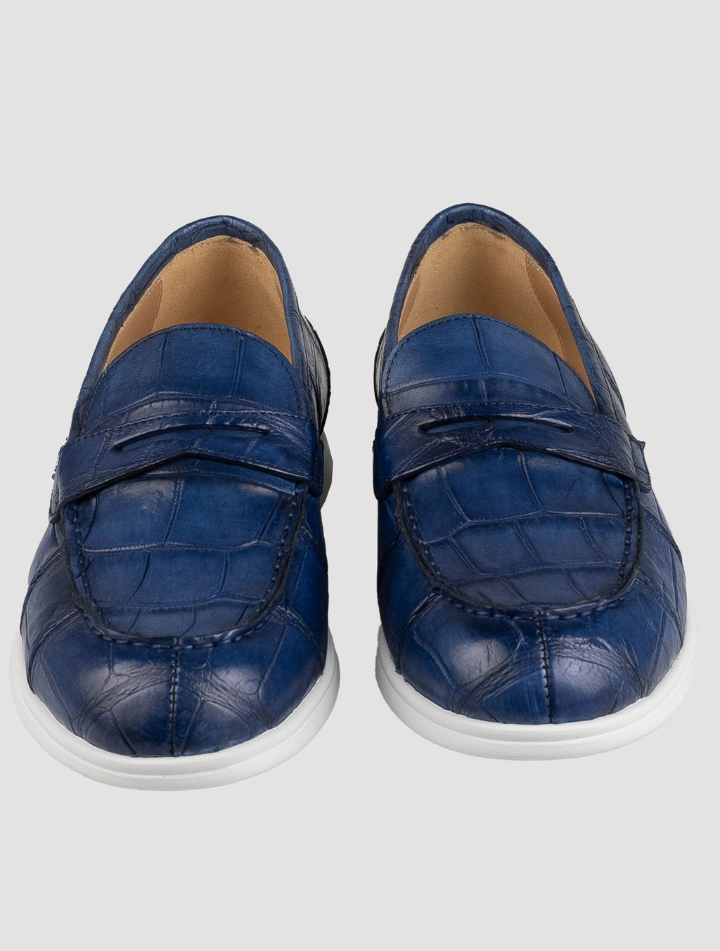 Kiton Kiton Blue Leather Crocodile Loafers Blue 001
