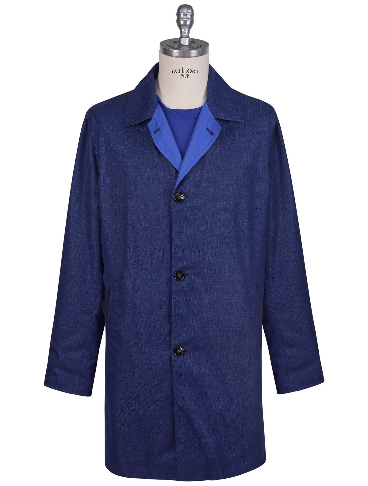 Kiton Kiton Blue Virgin Wool Silk Linen Pl Reverse Overcoat Blue 000