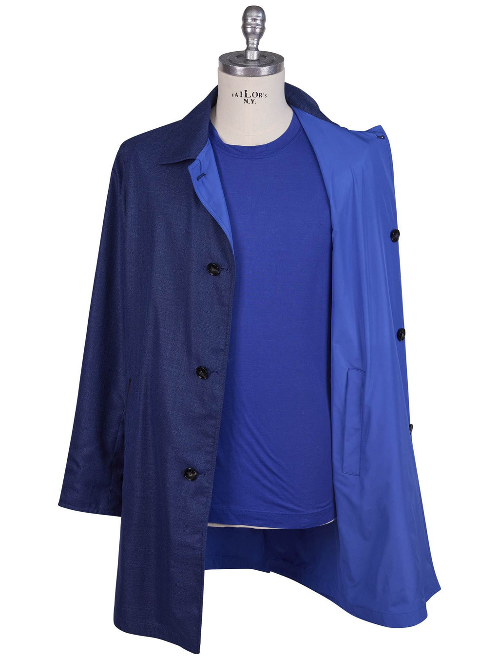 Kiton Blue Virgin Wool Silk Linen Pl Reverse Overcoat