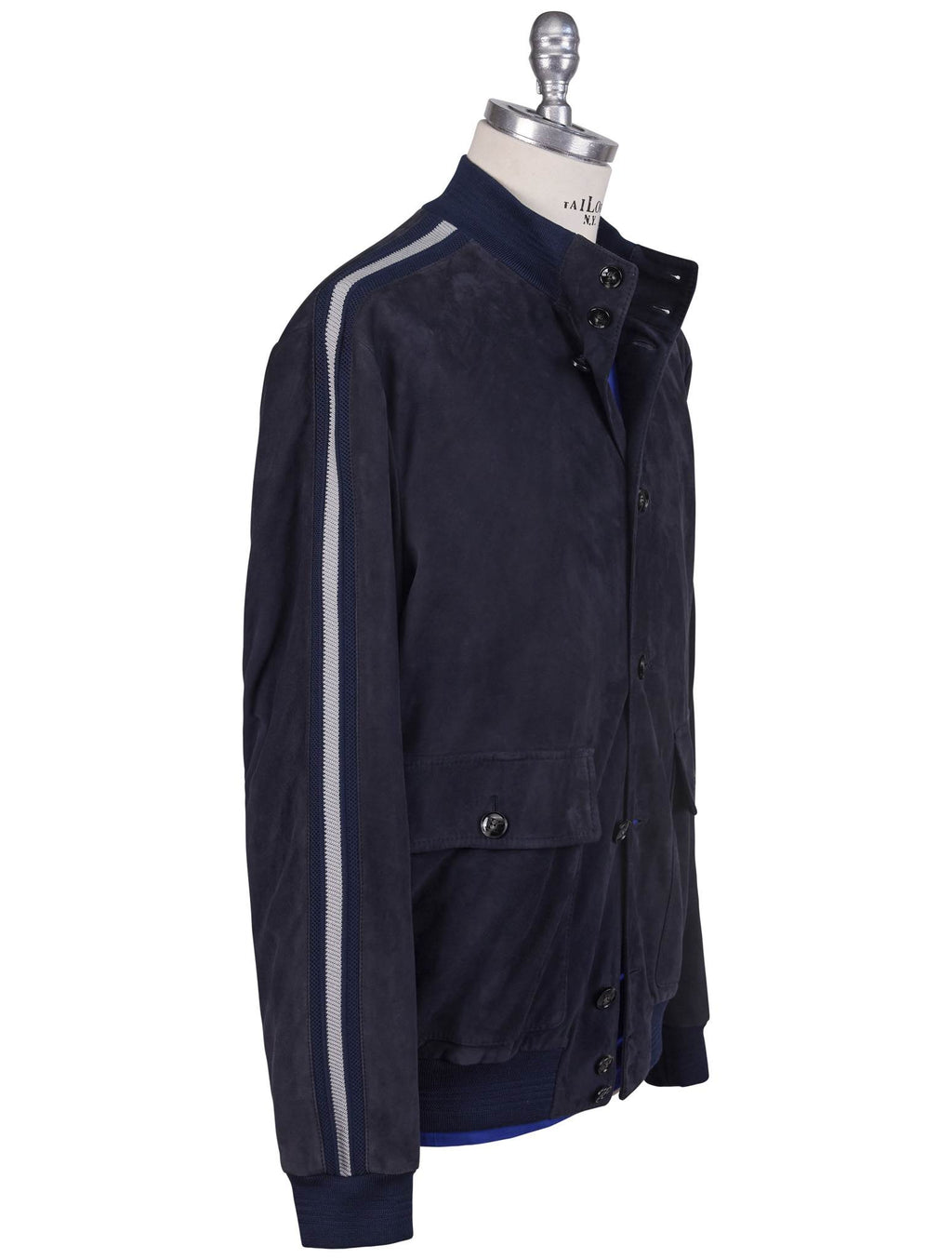Kiton Kiotn Blue Leather Coat Blue 001