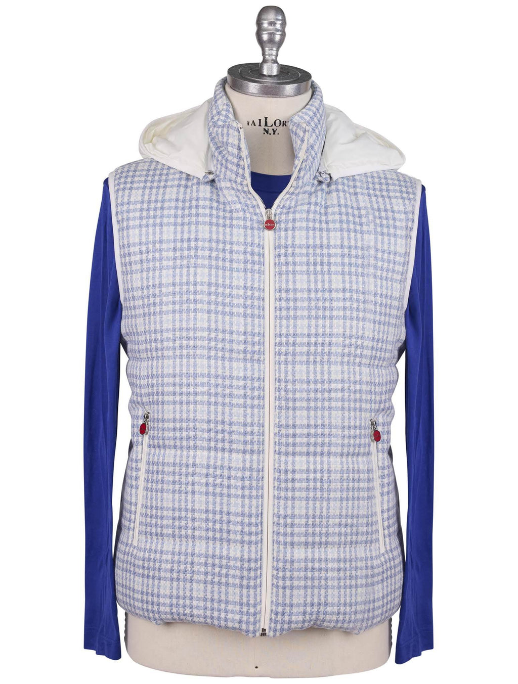 Kiton Light Blue White Linen Cashmere Virgin Wool Vest