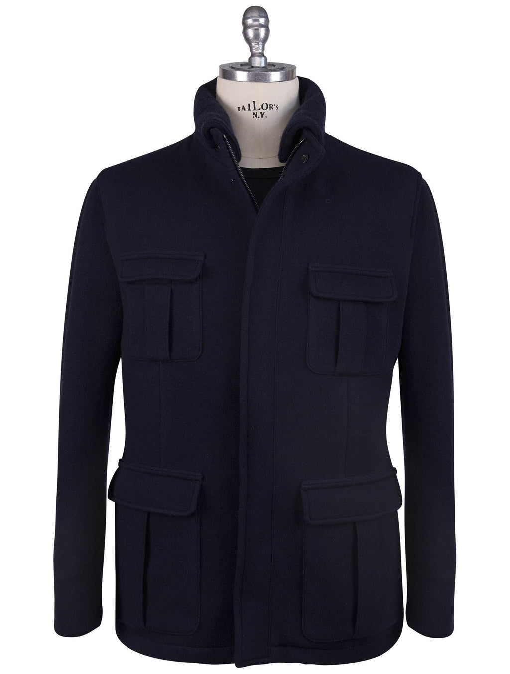 Kiton Blue Wool Cashmere Pa Coat