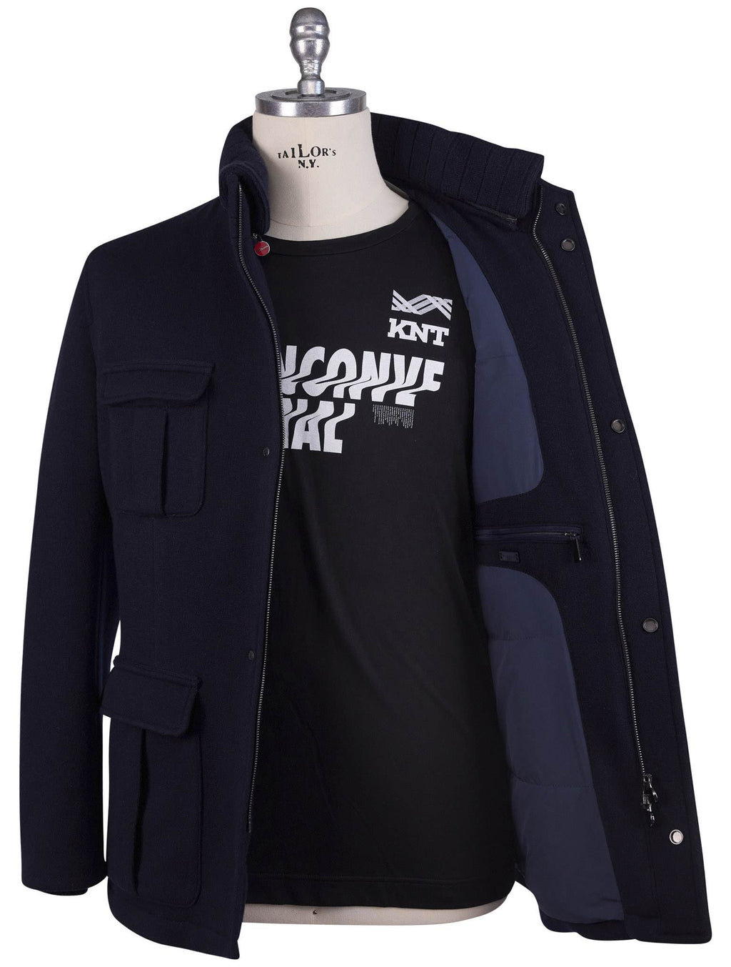 Kiton Blue Wool Cashmere Pa Coat