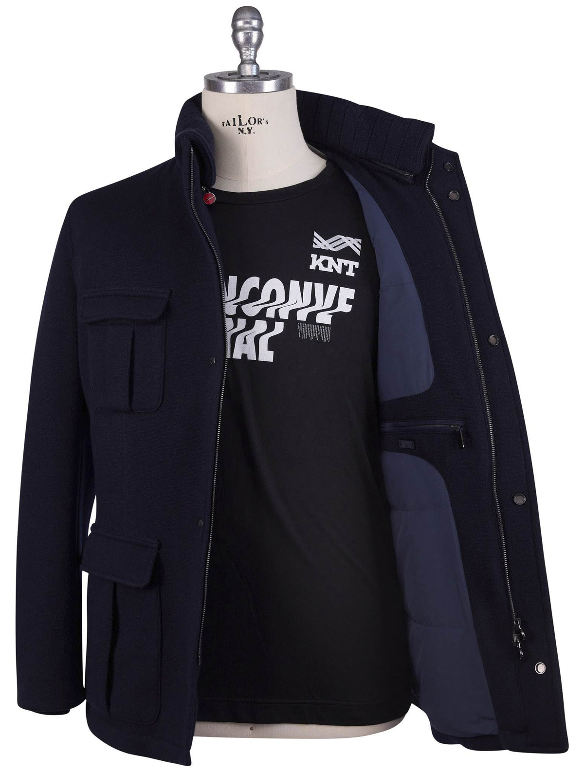 Kiton Blue Wool Cashmere Pa Coat