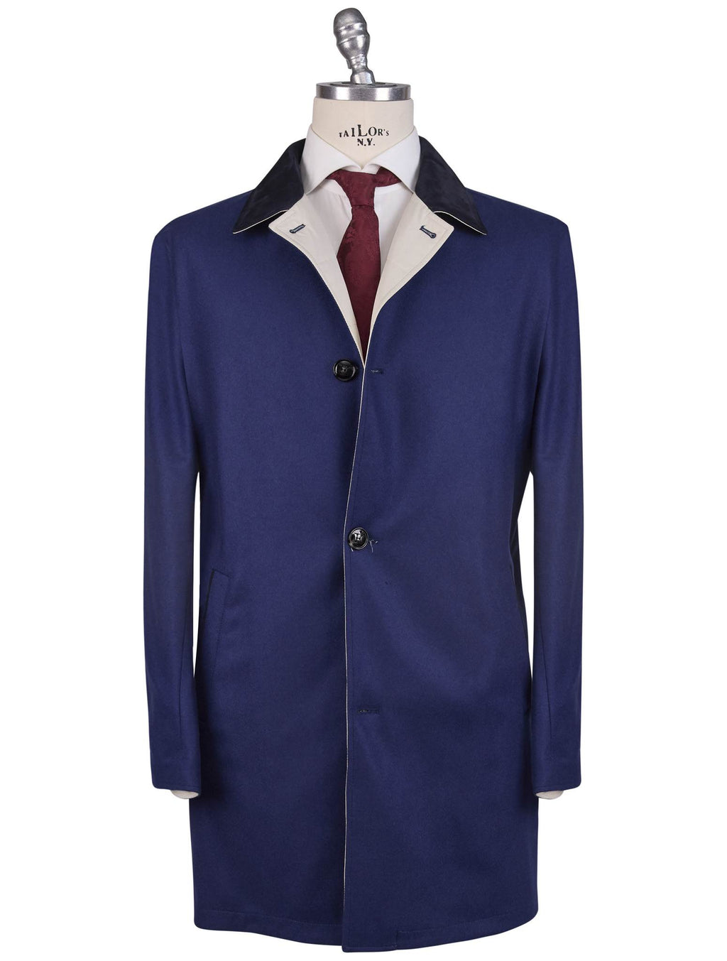 Kiton Blue Beige Cashmere Pl Reverse Overcoat
