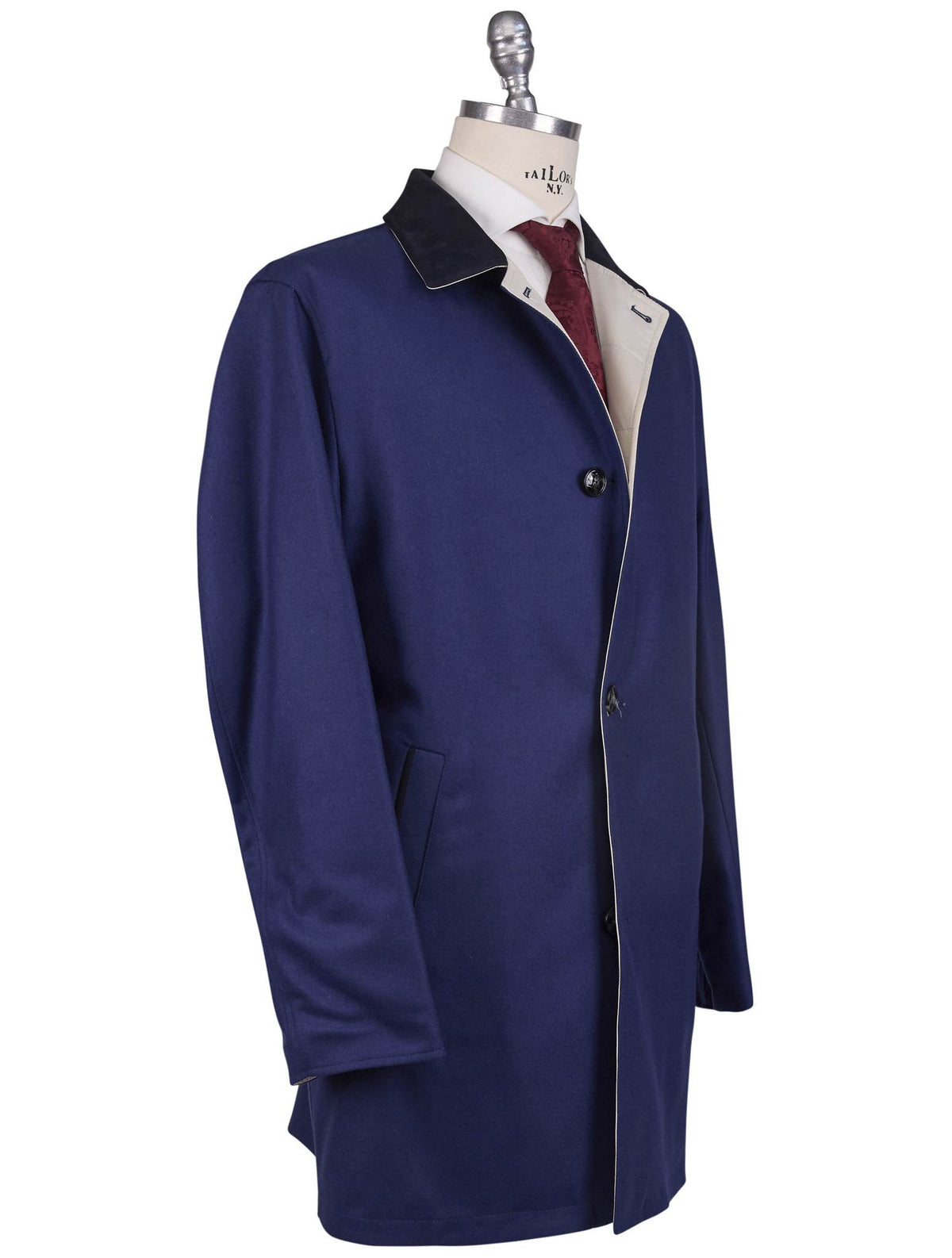 Kiton Kiton Blue Beige Cashmere Pl Reverse Overcoat Blue / Beige 001