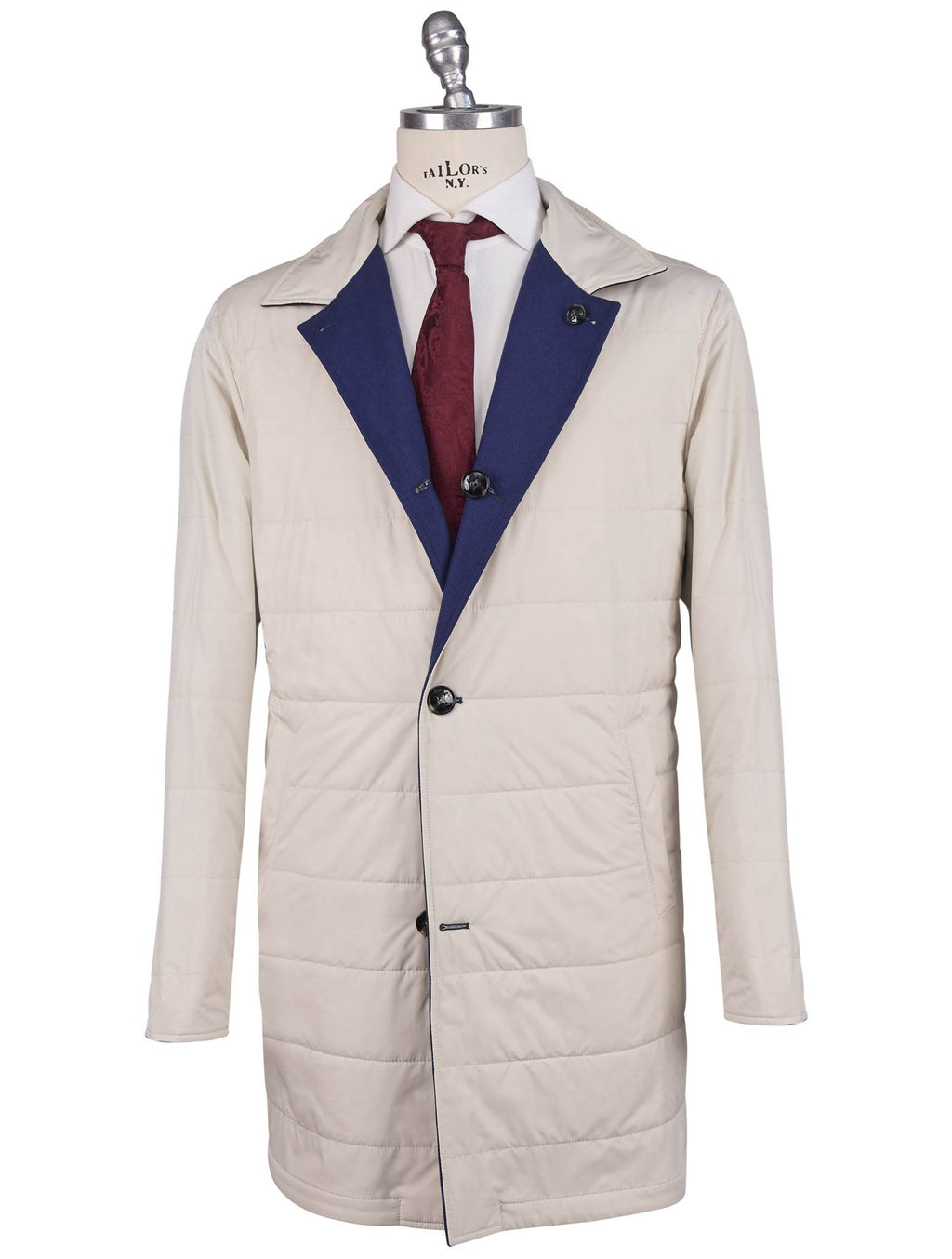 Kiton Blue Beige Cashmere Pl Reverse Overcoat