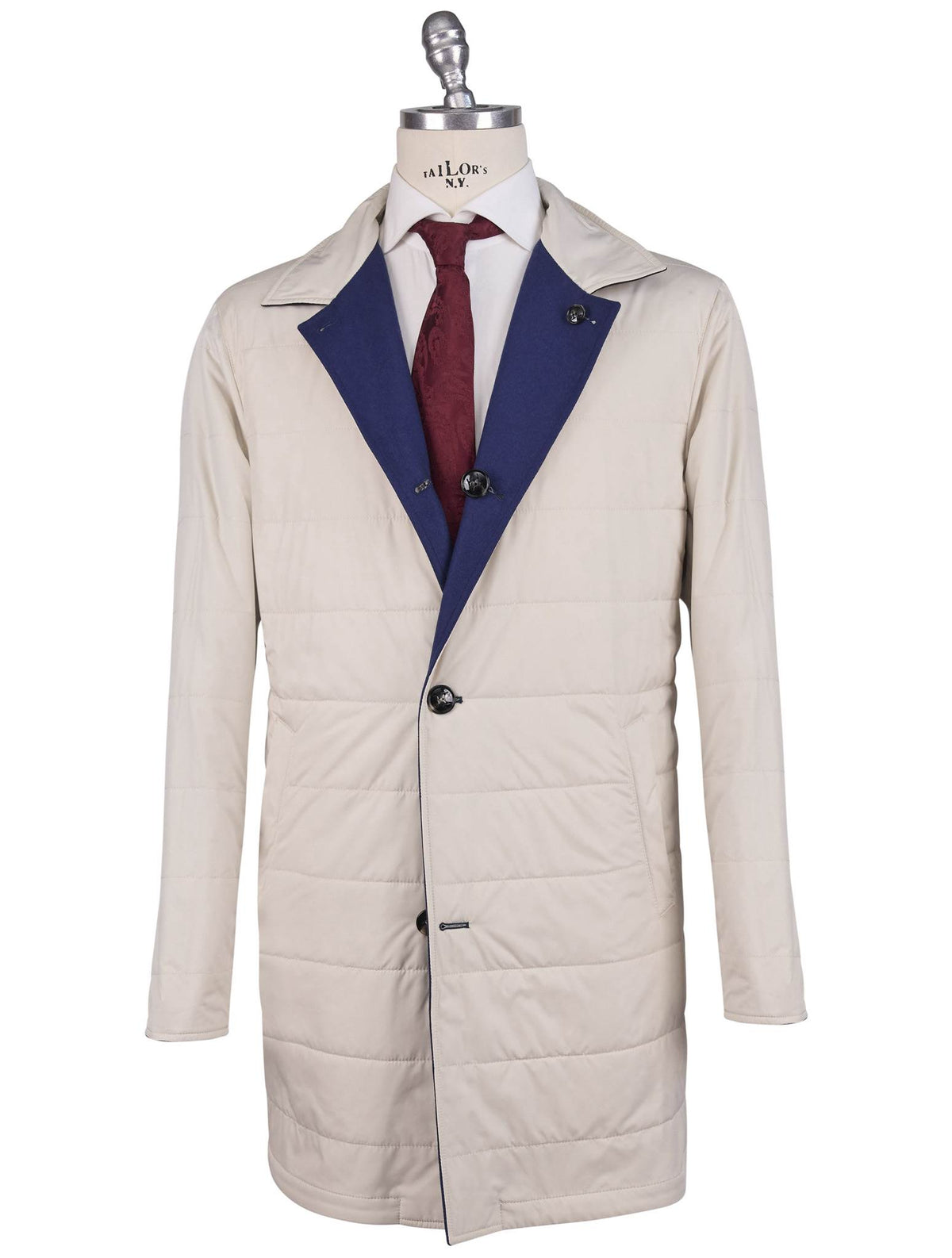 Kiton Blue Beige Cashmere Pl Reverse Overcoat
