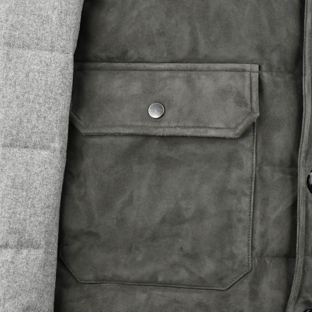 Kiton Beige Cashmere Calfskin Leather Coat