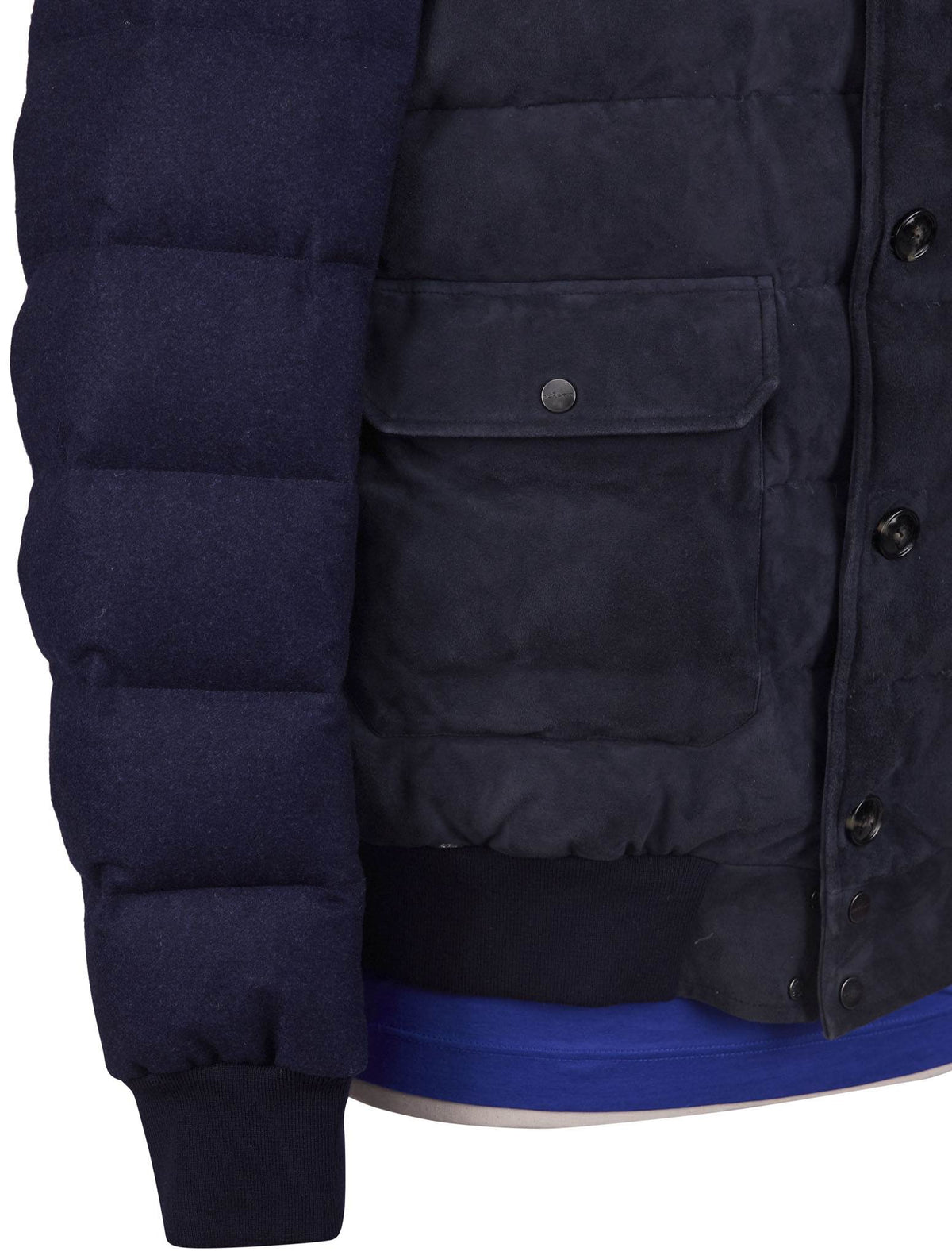 Kiton Blue Leather Suede Wool Coat