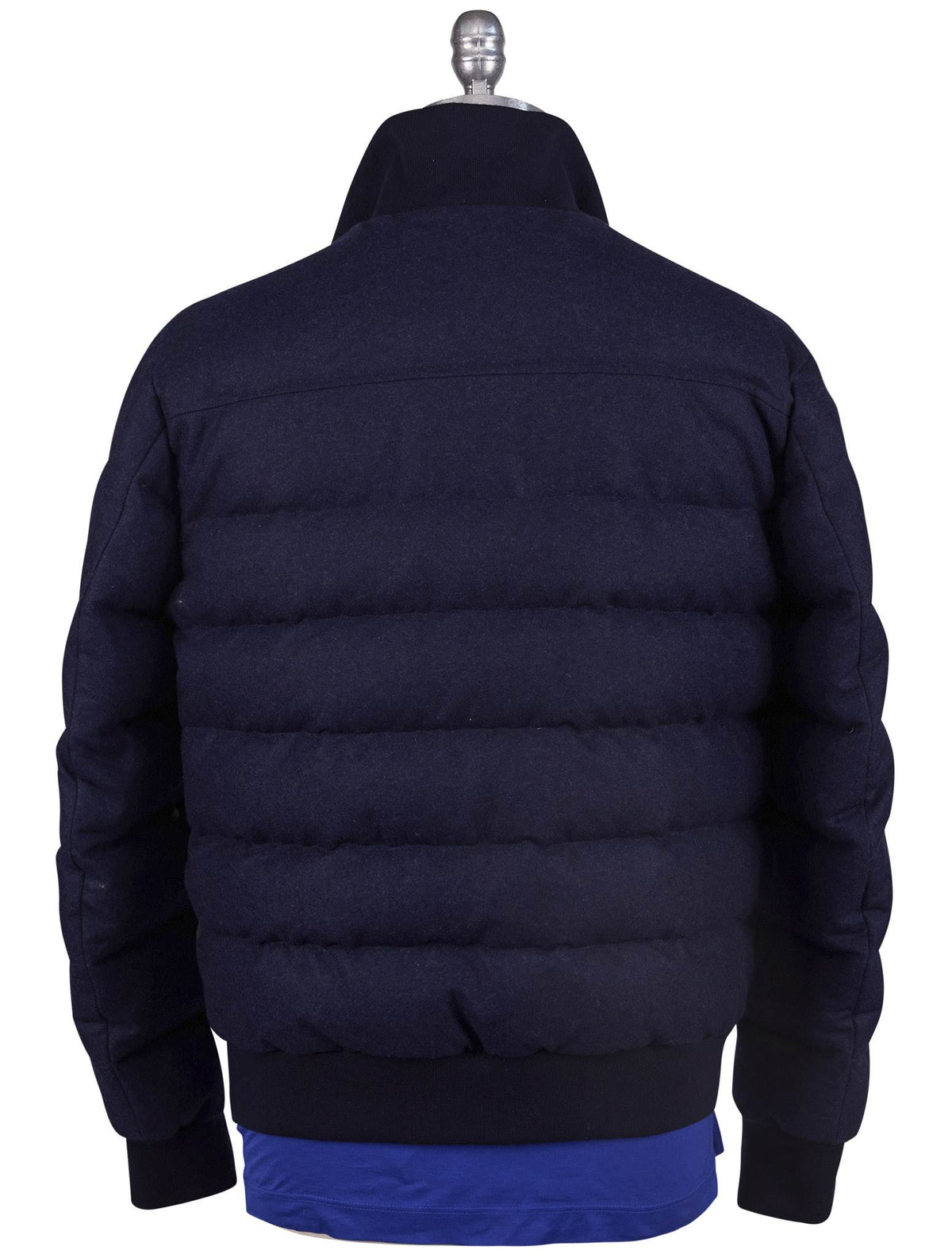 Kiton Blue Leather Suede Wool Coat