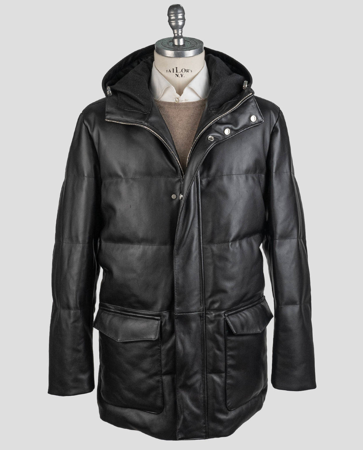 Kiton Kiton Black Leather Vicuna Perù Coat Black 000