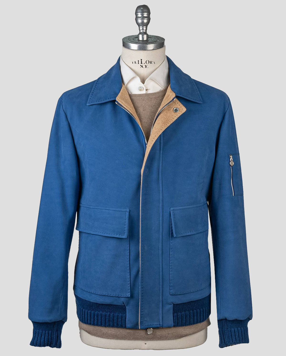 Kiton Kiton Blue Leather Suede Vicuna Perù Cashmere Coat Blue 000