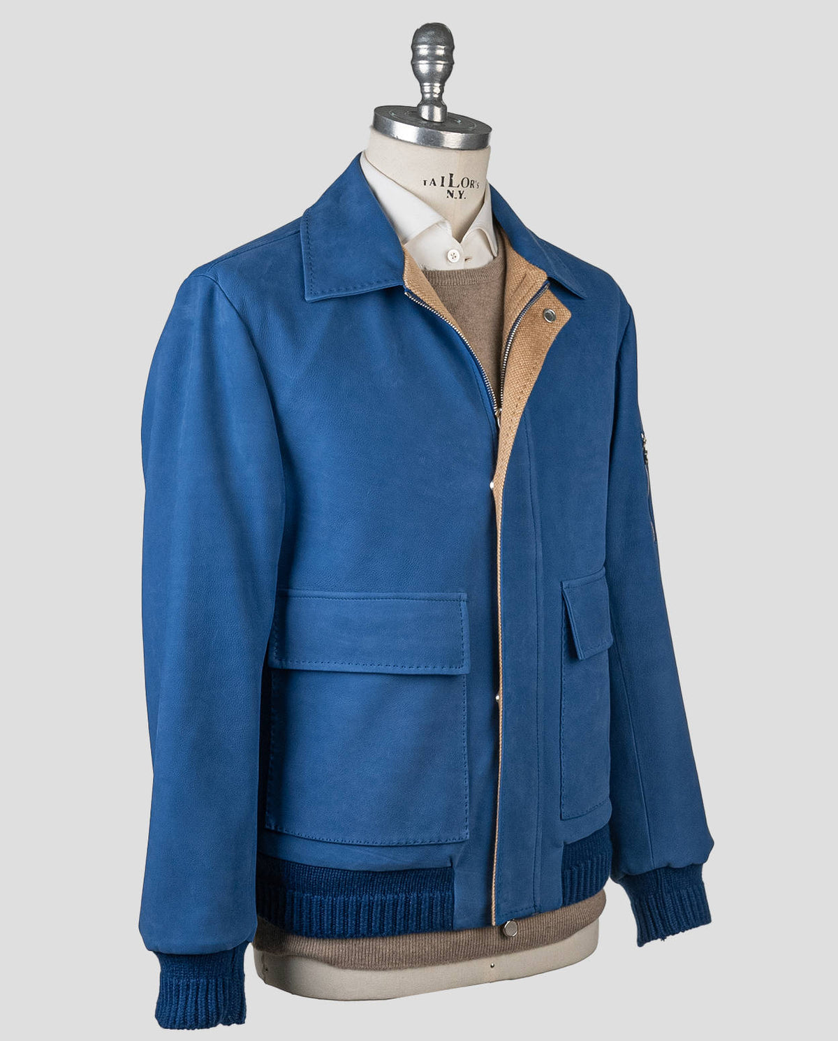 Kiton Kiton Blue Leather Suede Vicuna Perù Cashmere Coat Blue 001