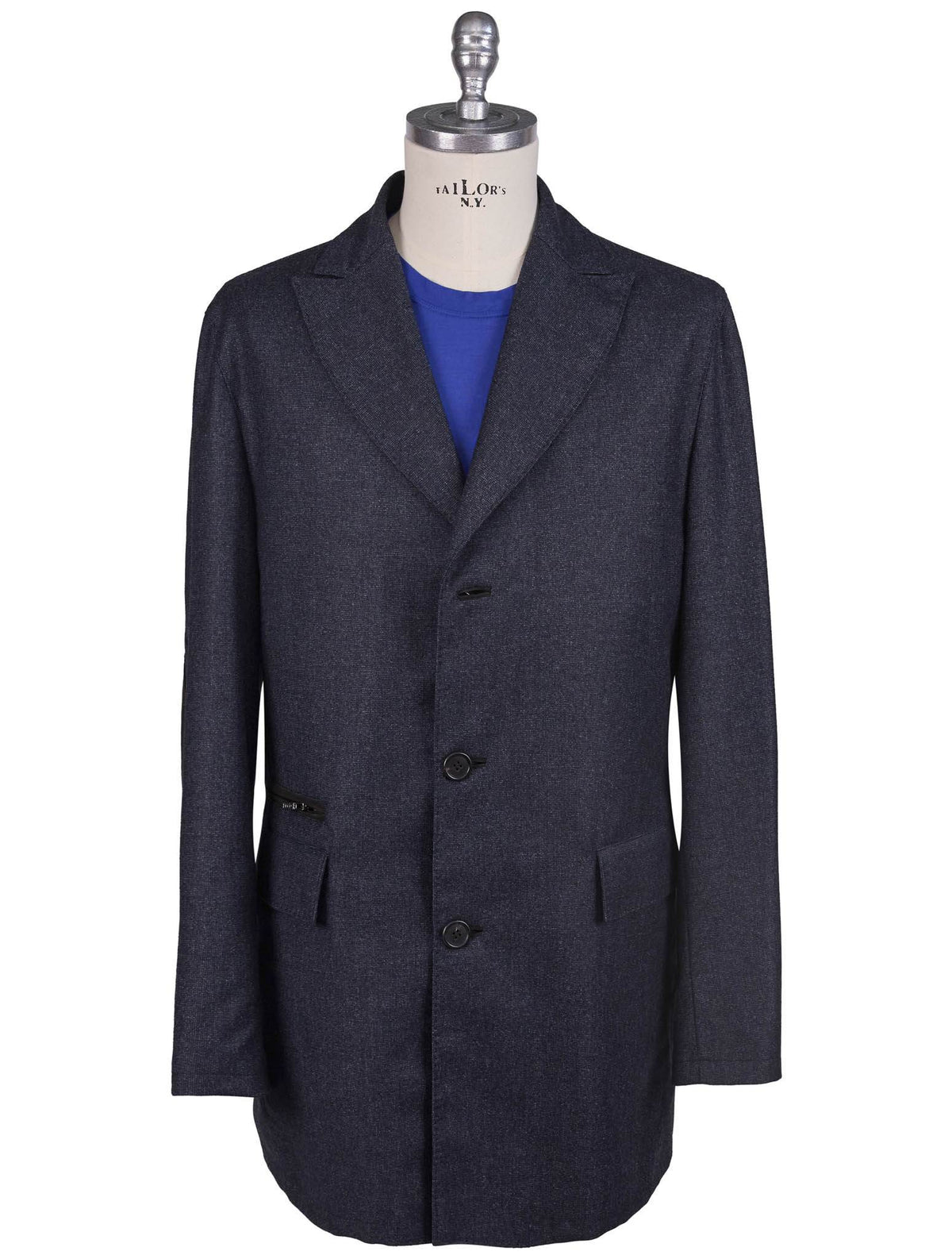 Kiton Blue Wool Cashmere Coat