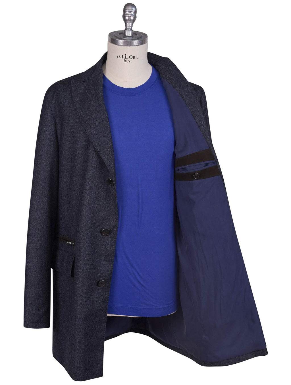 Kiton Blue Wool Cashmere Coat