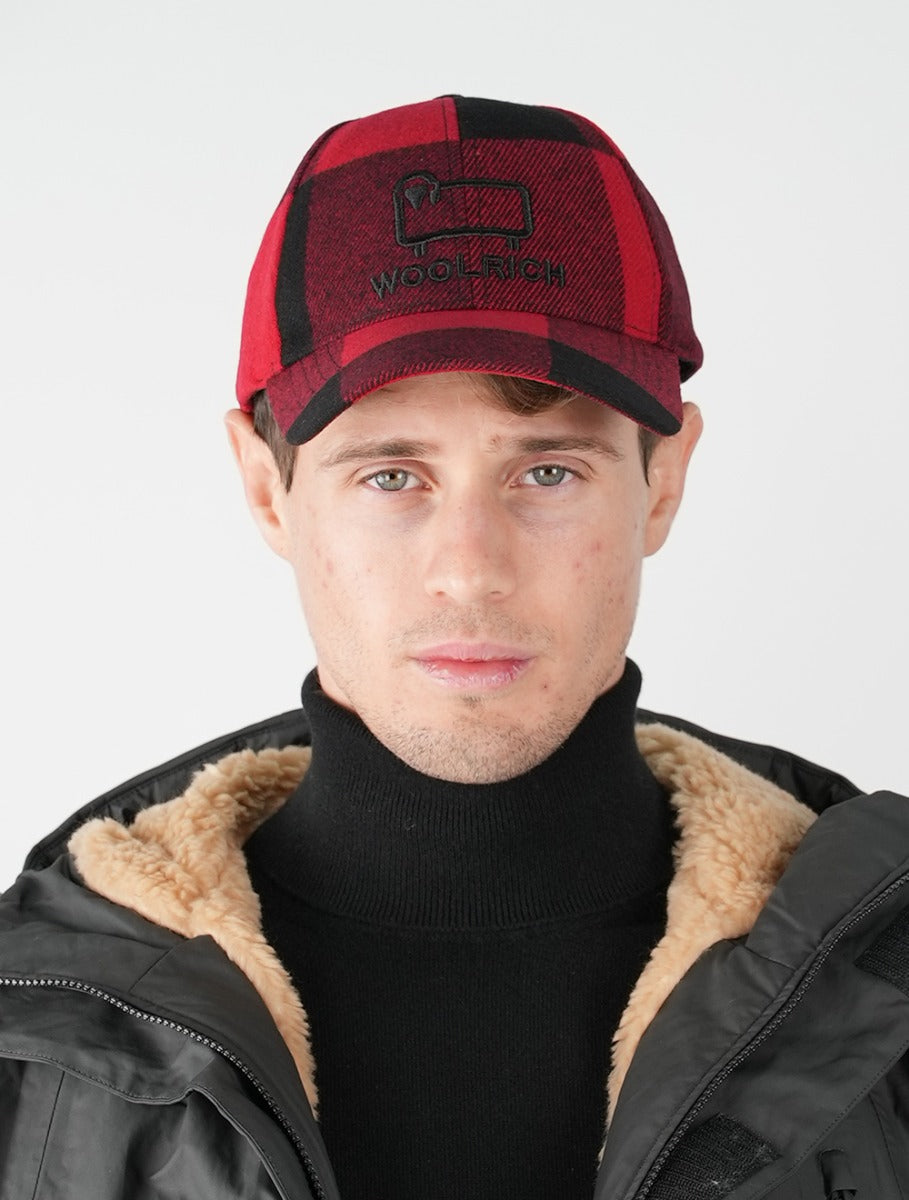 Woolrich Red Black Wool Pl Pa Baseball Cap