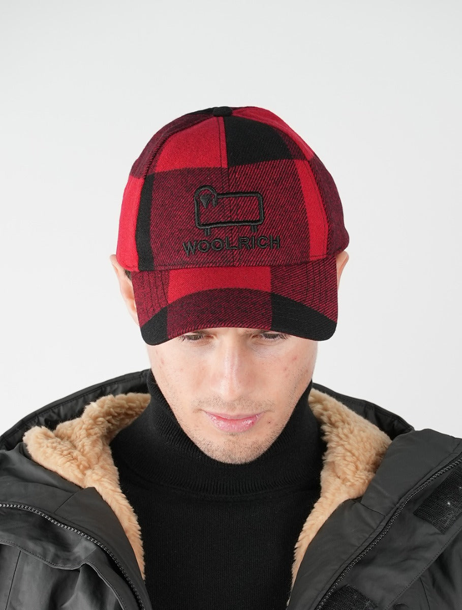 Woolrich Red Black Wool Pl Pa Baseball Cap