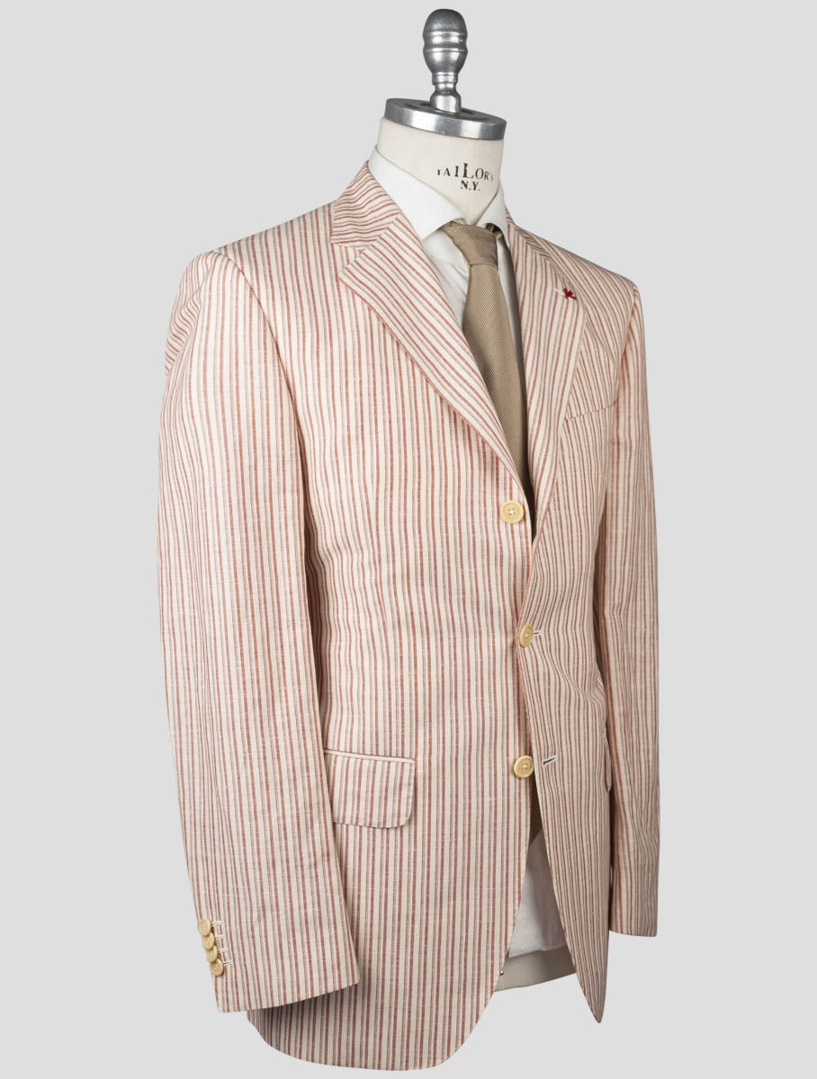 Isaia Red White Linen Cotton Blazer