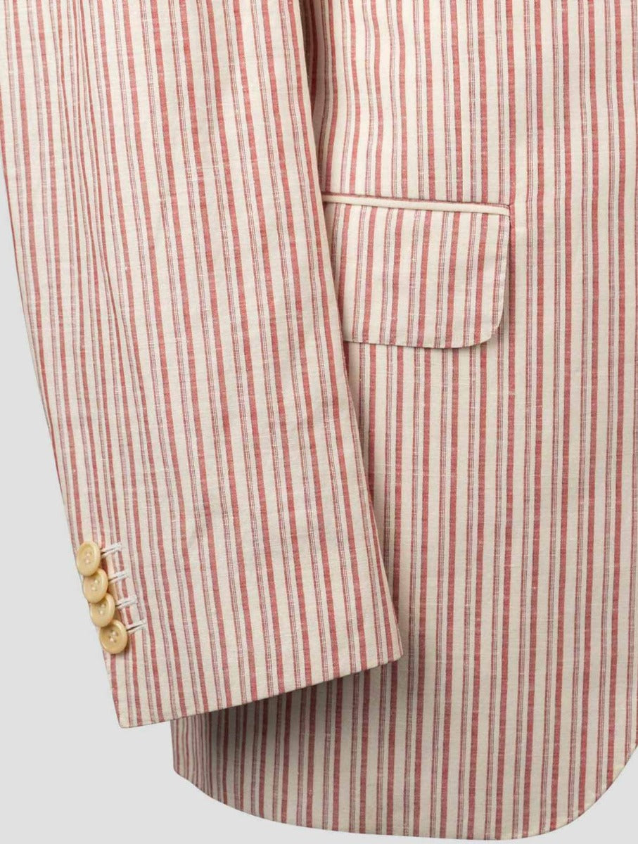 Isaia Red White Linen Cotton Blazer