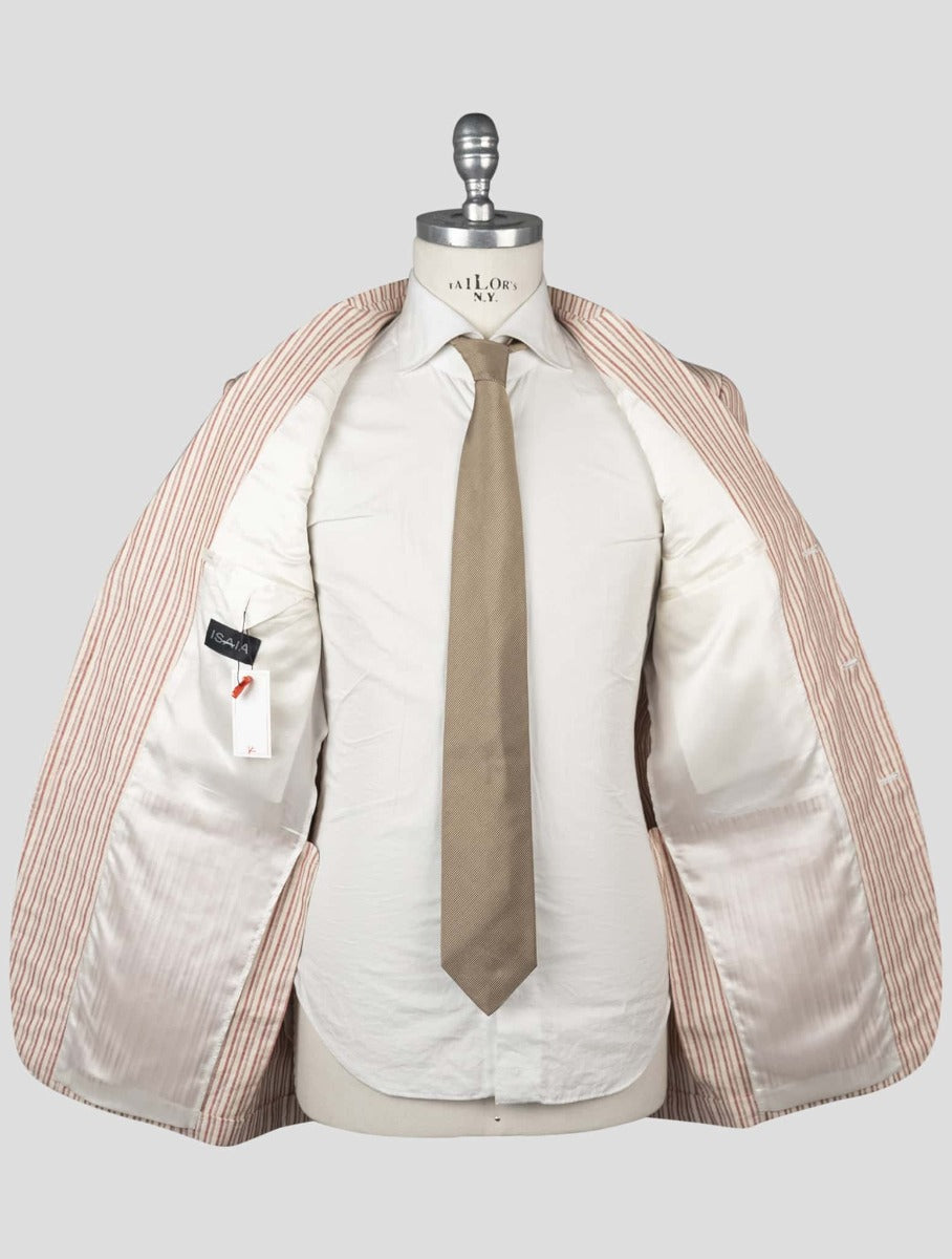 Isaia Red White Linen Cotton Blazer