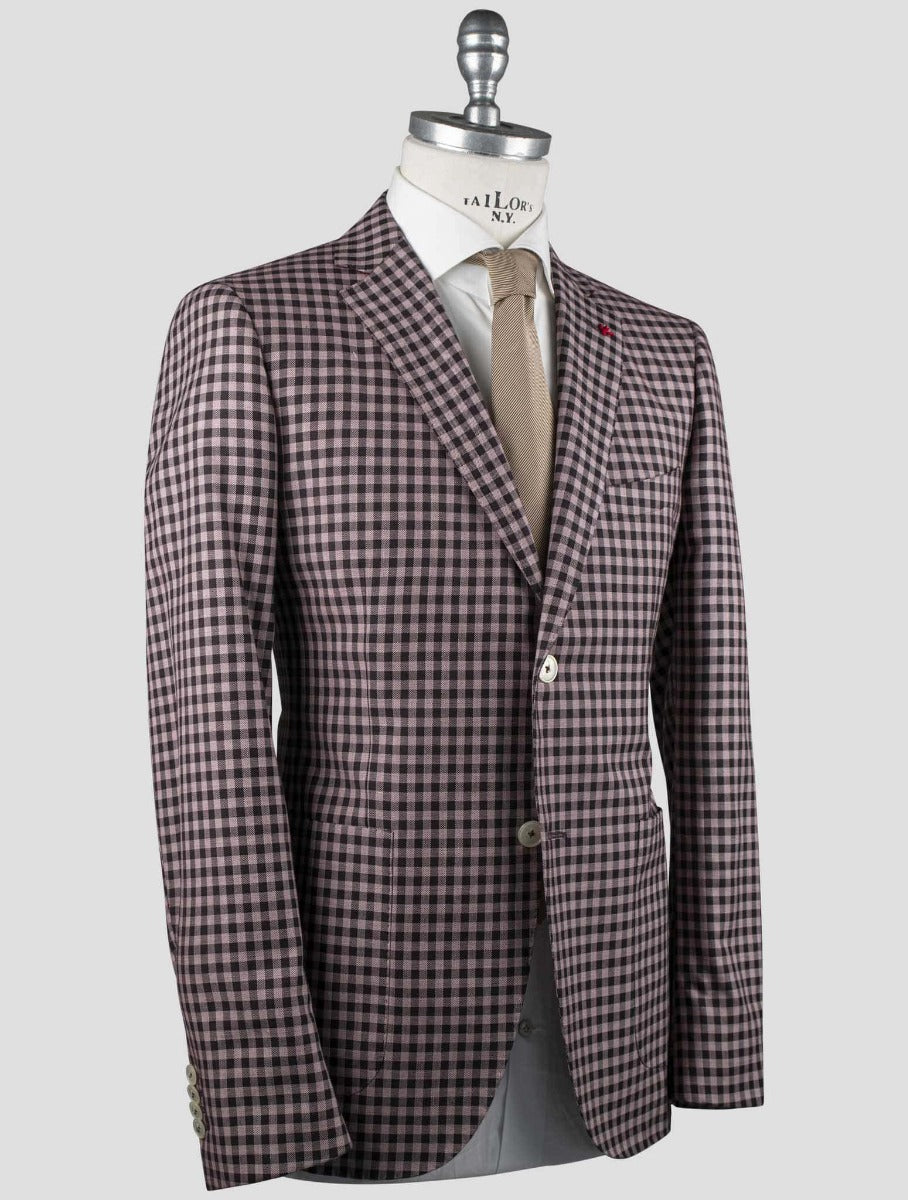 Isaia Pink Black Wool Cotton Blazer
