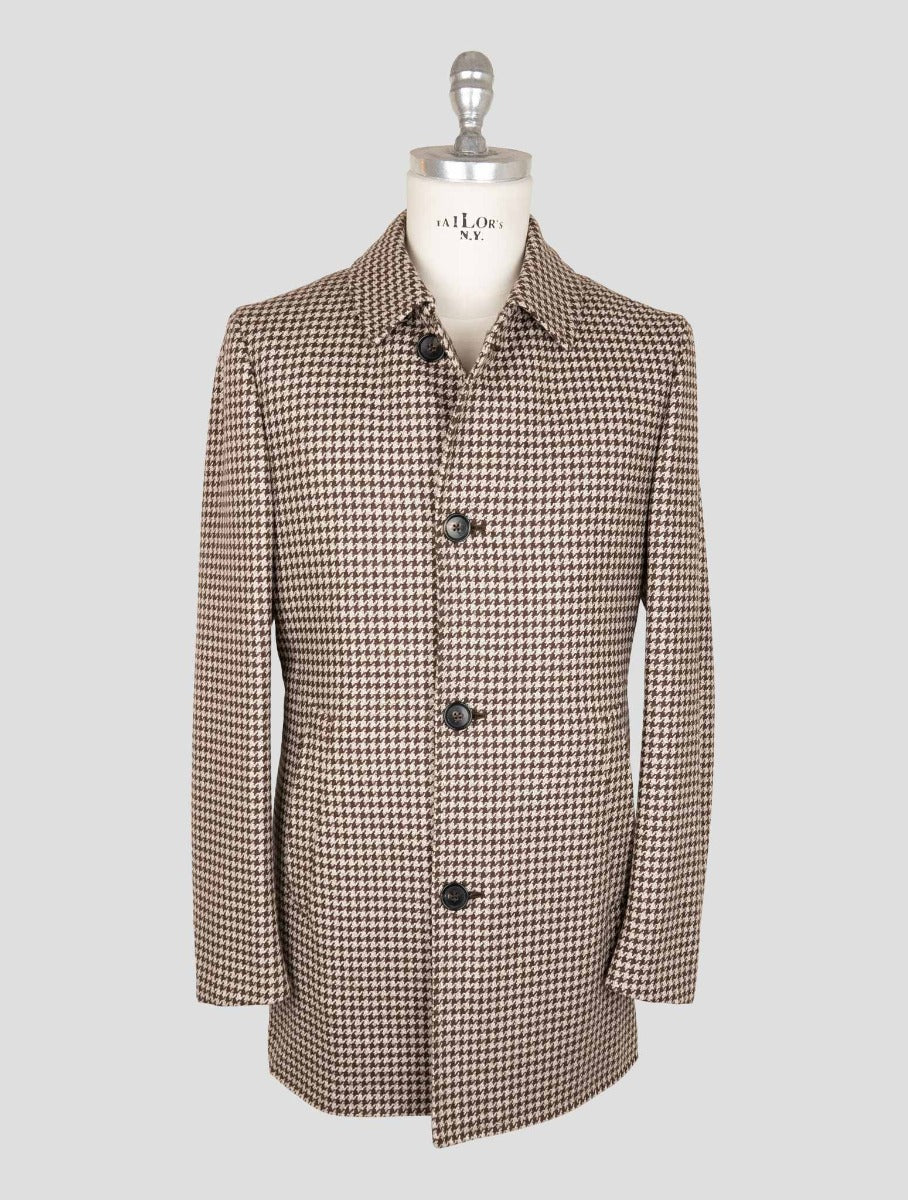 Isaia Beige Brown Wool Overcoat