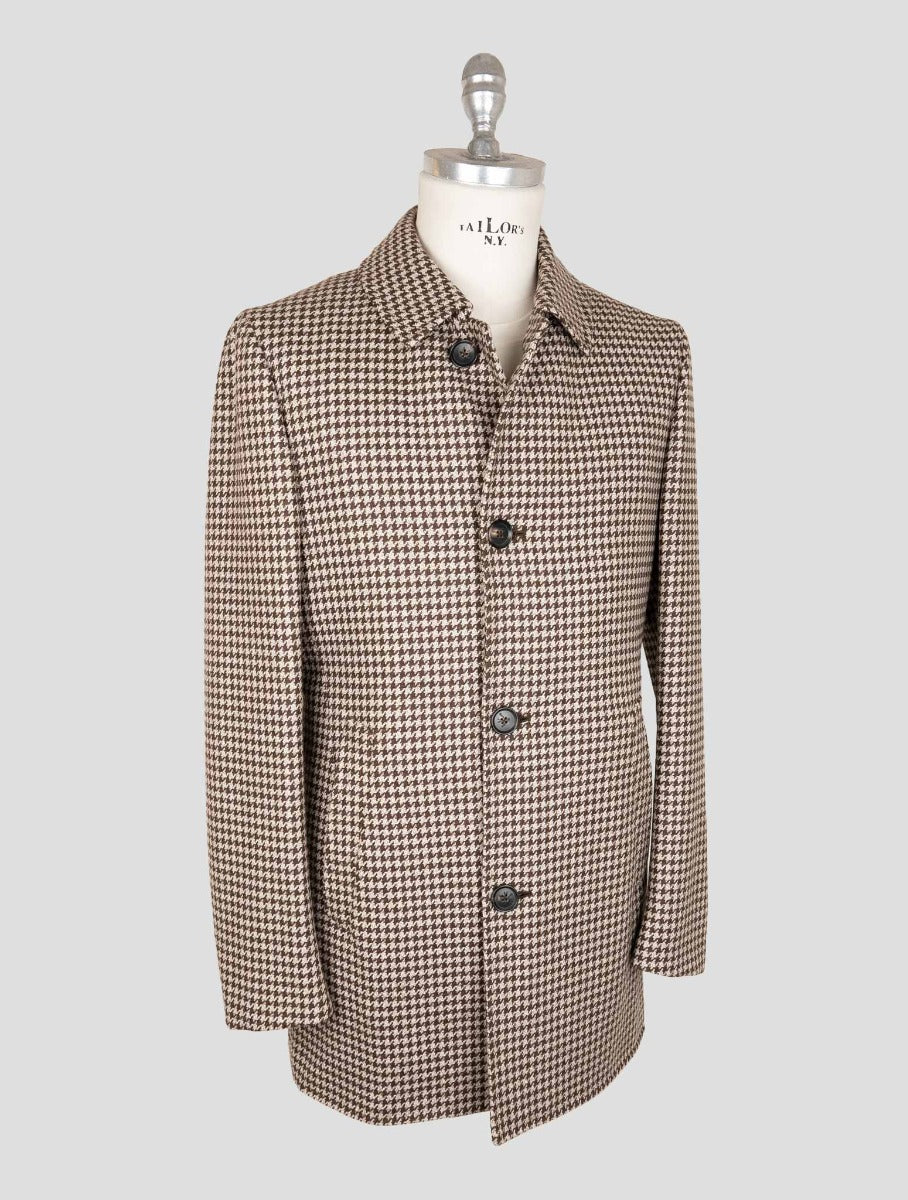 Isaia Beige Brown Wool Overcoat