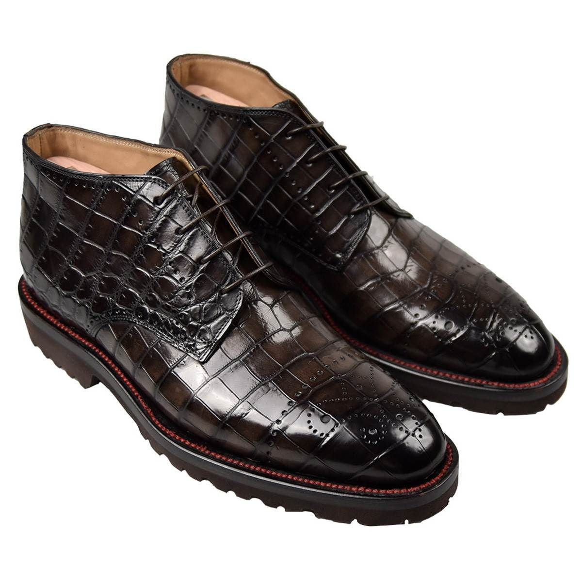 KITON Brown Leather Crocodile Shoes RAFFAELLO